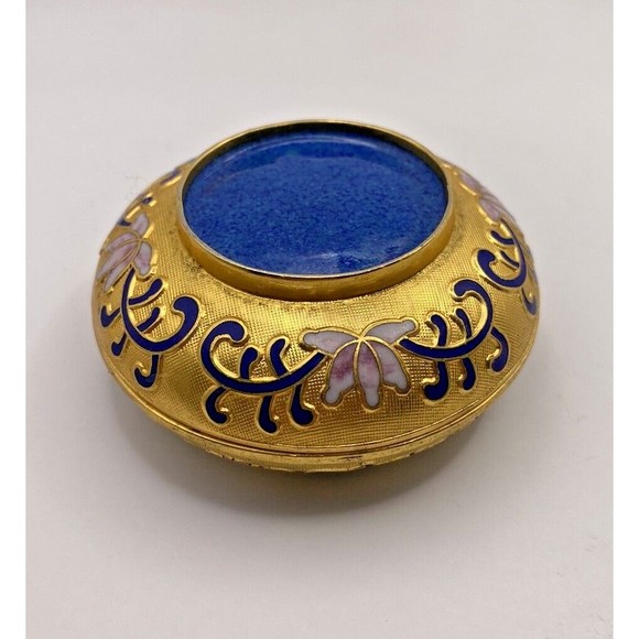 Vintage Cloisonné Gold Bird Floral Flowers Lidded Trinket Box Dish Used - Picture 11 of 12